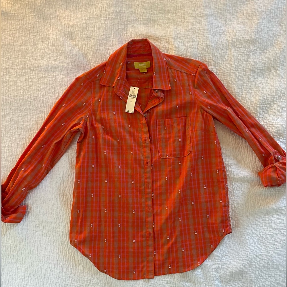 Anthropologie Maeve Orange Plaid Button Up - size 0